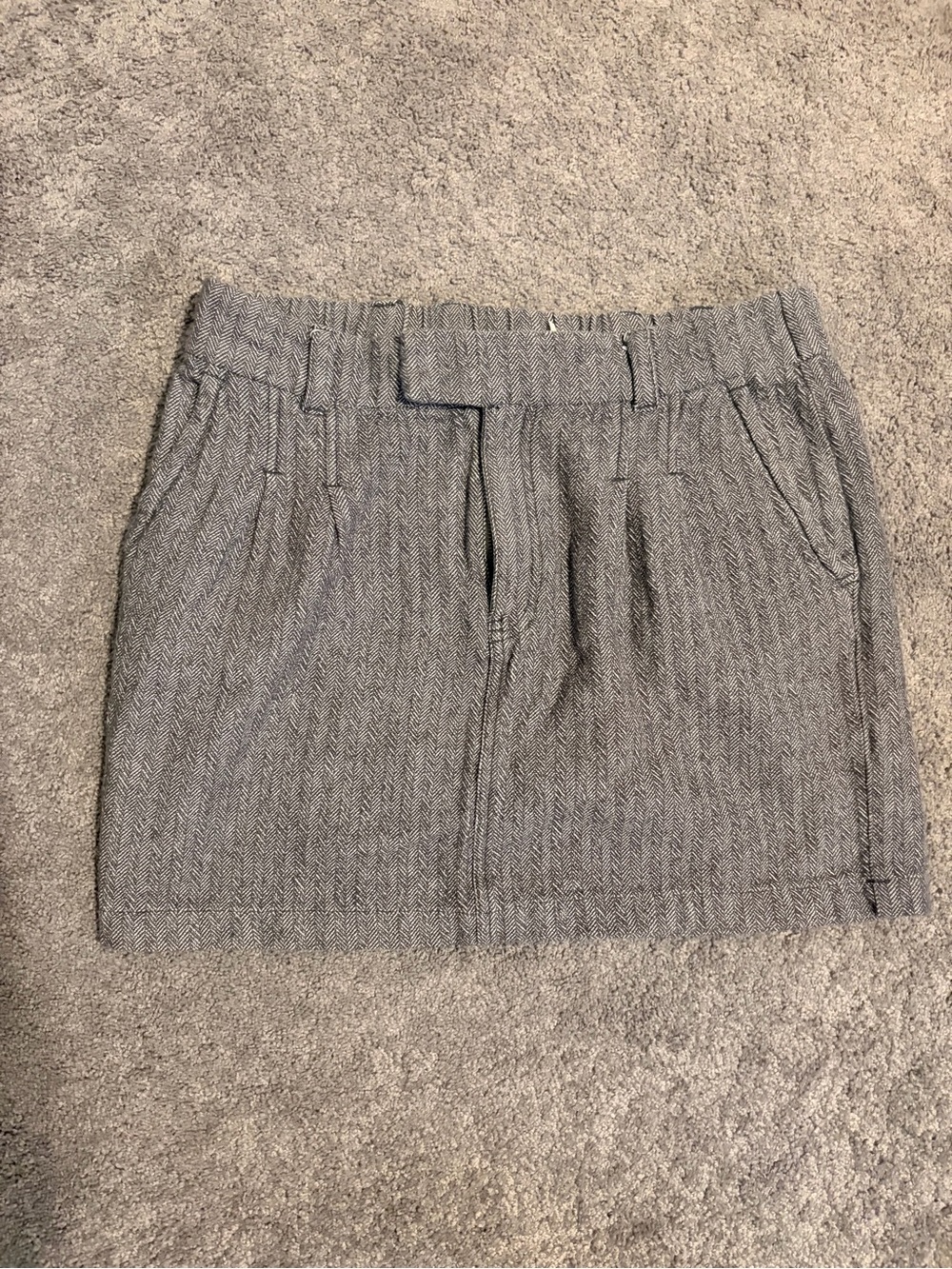 Free People Gray Herringbone Mini Skirt